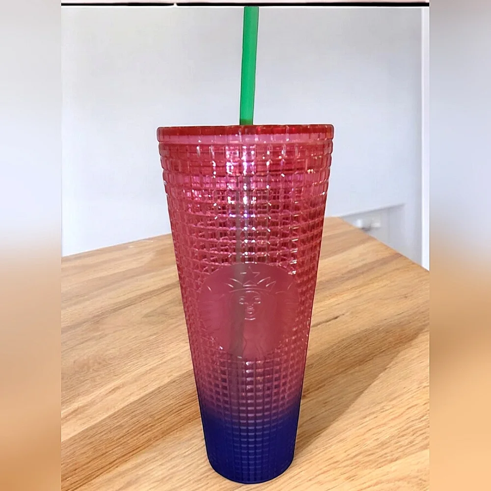 Starbucks Summer 2022 Watermelon Ombre Disco Grid Cup Venti 24 Oz